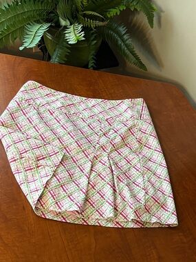 ⛳️ Lady Hagen Pink Green Lattice Mini pleats Golf Skirt with pink Shorts under